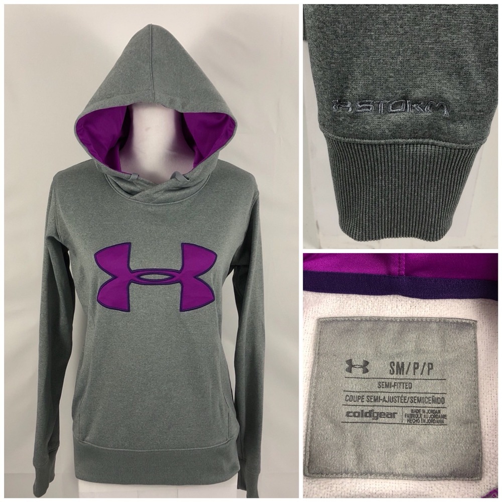 Under Armour Womens Small Sweatshirt Hoodie Gray Cold Gear Semi Fitted Storm